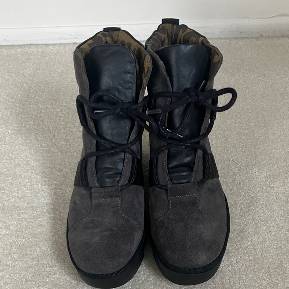 Fly London Black Lace Up Wedge Boots - Picture 3 of 7